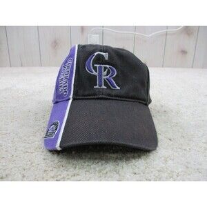 VINTAGE Colorado Rockies Hat Cap Strap Back One Size Black Purple Baseball Mens